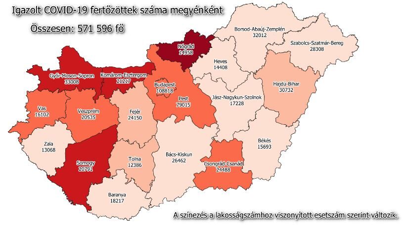 Koronavírus fertőzöttek száma Magyarországon, 2021. március 21.