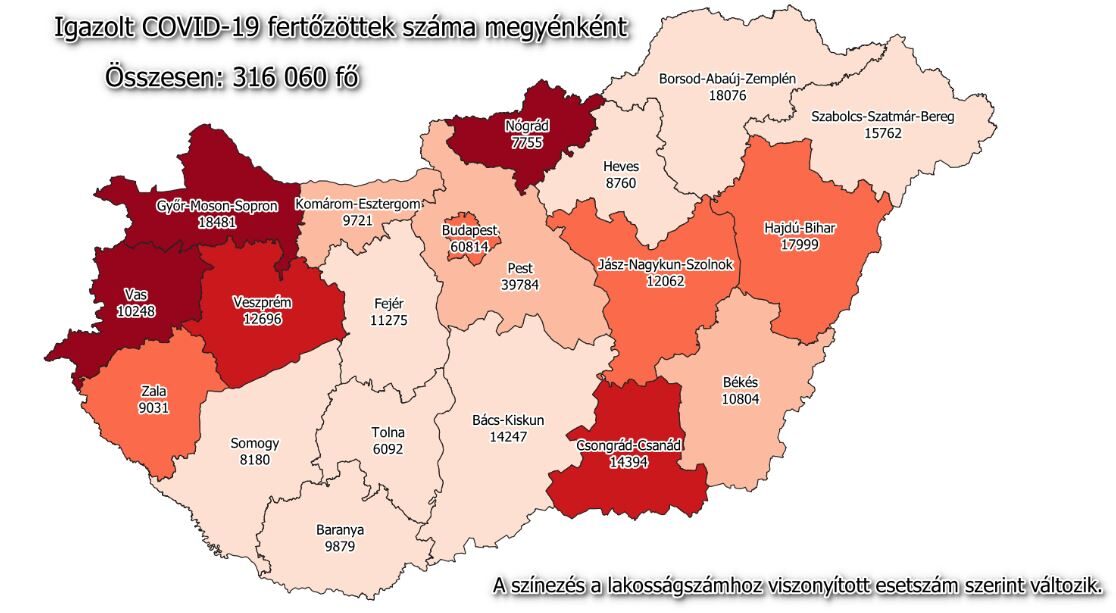 Koronavírus fertőzöttek megyénként, 2020.12.27.