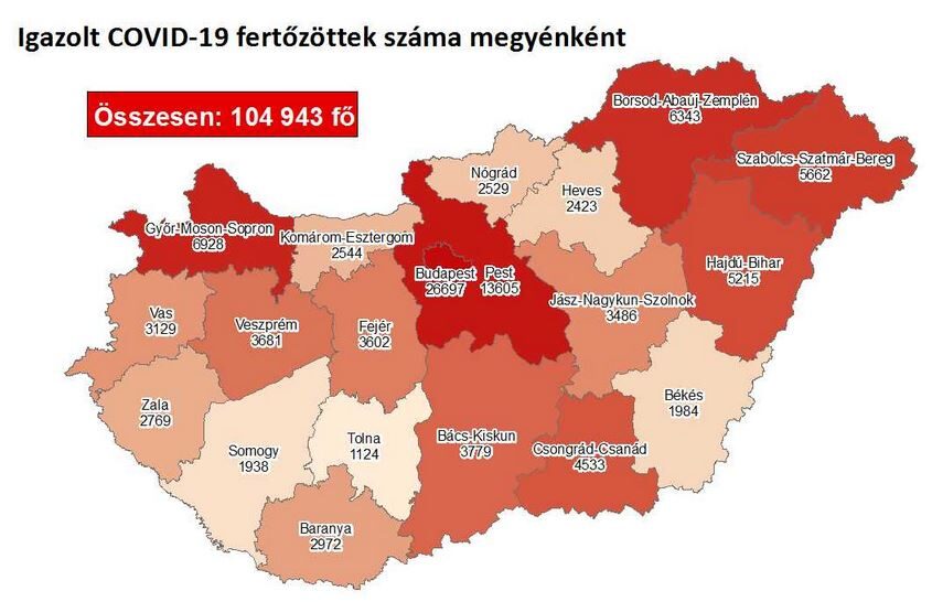 Koronavírus megyénként, 2020.11.07.