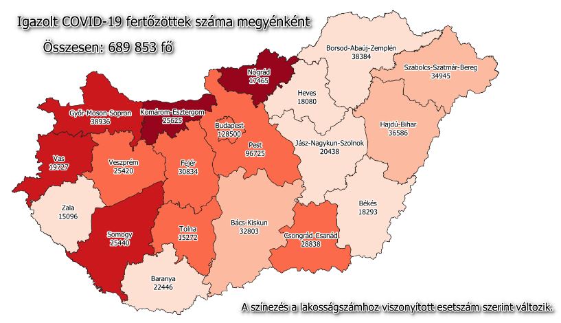  Koronavírus fertőzöttek megyénként, 2021.04.05.