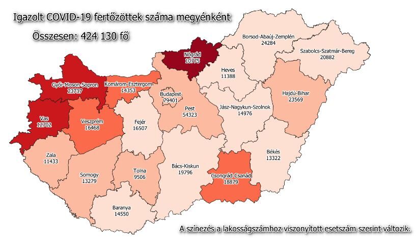  Koronavírus fertőzöttek száma Magyarországon, 2021. február 27.