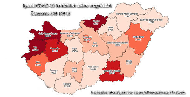 Koronavírus fertőzöttek megyénként, 2021.01.15.