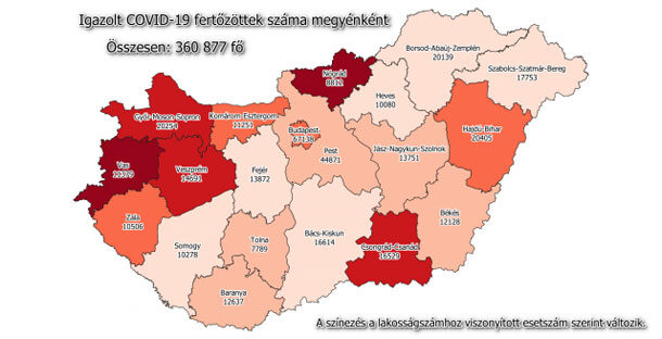 Koronavírus fertőzöttek megyénként, 2021.01.26.