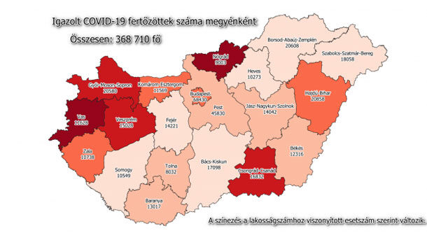 Koronavírus fertőzöttek megyénként, 2021.02.01.