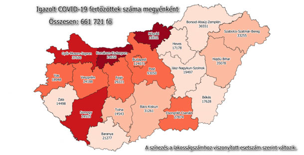 Koronavírus fertőzöttek megyénként, 2021.04.01.