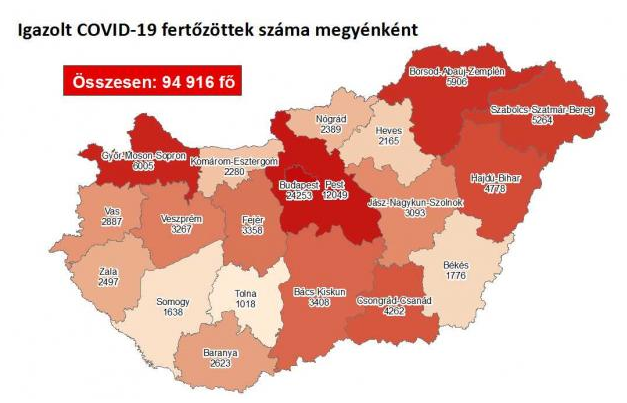 Koronavírus megyénként, 2020.11.05.