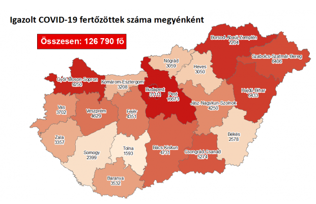 Koronavírus fertőzöttek megyénként, 2020.11.12.