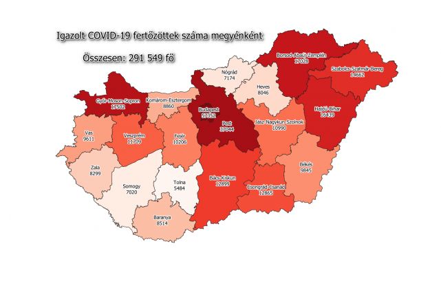 Koronavírus fertőzöttek megyénként, 2020.12.17.