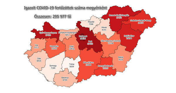 Koronavírus fertőzöttek megyénként, 2020.12.18.