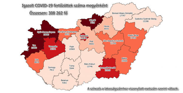 Koronavírus fertőzöttek megyénként, 2020.12.23.