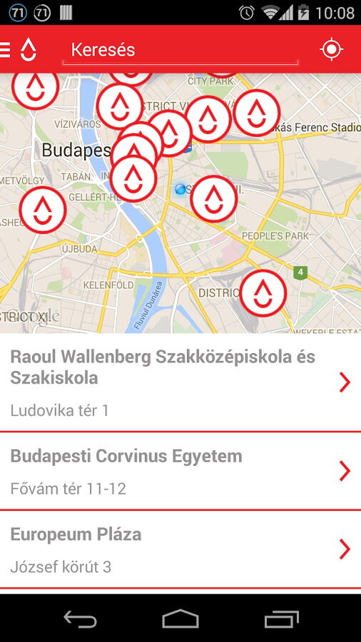 Véradó mobilapp képernyő