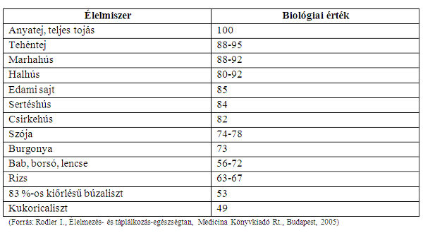 Táplálékok biológiai értéke