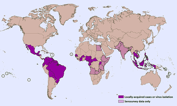 Zika-vírus elterjedése térkép - Forrás: CDC