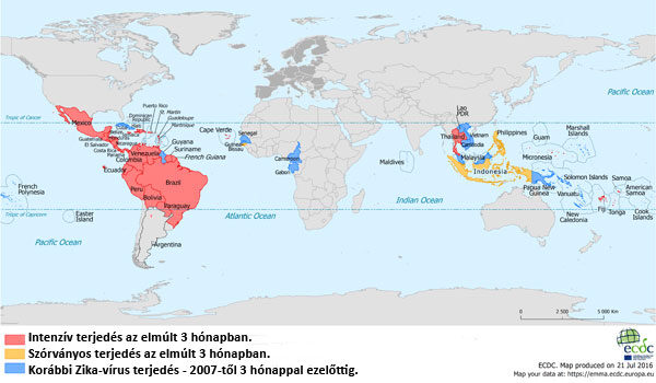 Zika-vírus elterjedése térkép