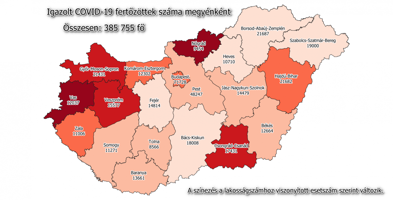 Igazolt COVID-19-fertőzöttek száma hazánkban megyénként 2021.02.13-án