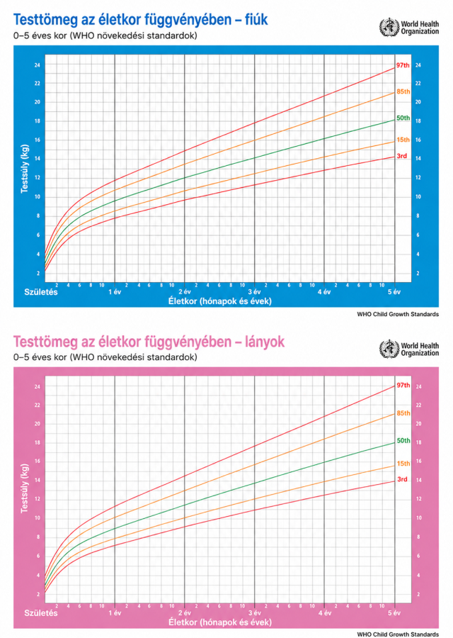 Testtömeg percentilis görbe 0-5 év